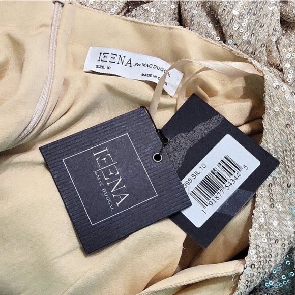 NEW IEENA Mac Duggal Sequin Evening Gown Dress Size 10 Silver Long Sleeve 26395 - Picture 7 of 8